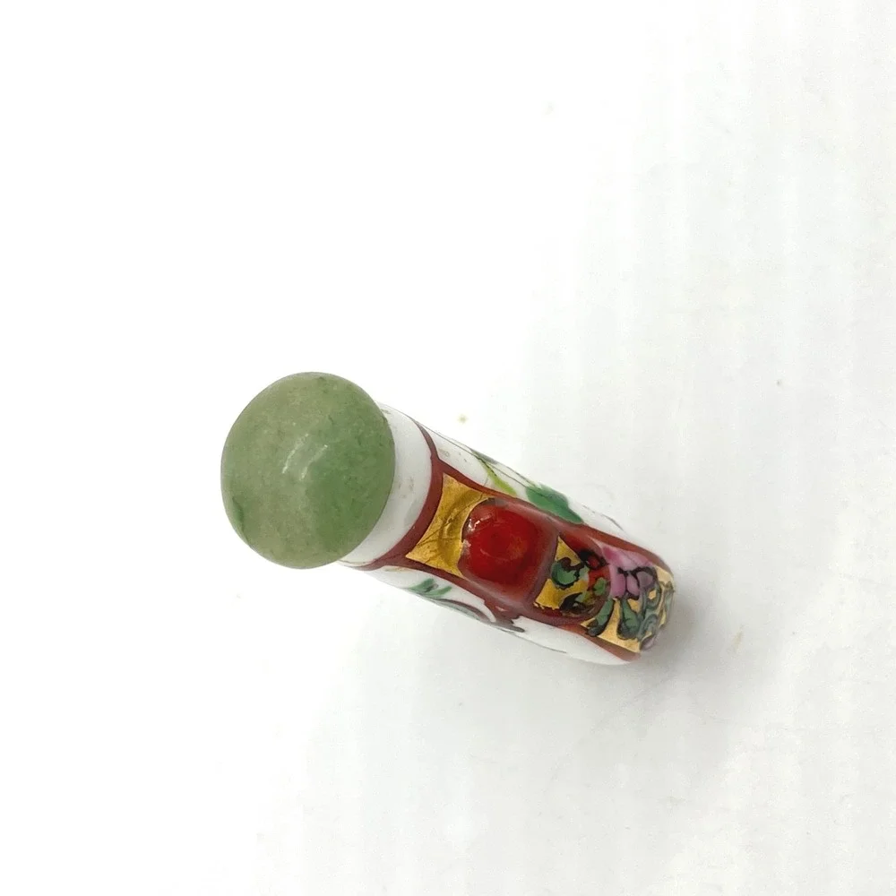 Vintage Ceramic Snuff‎ Bottle Green Dragon Jade Stopper Collectible Asian Art